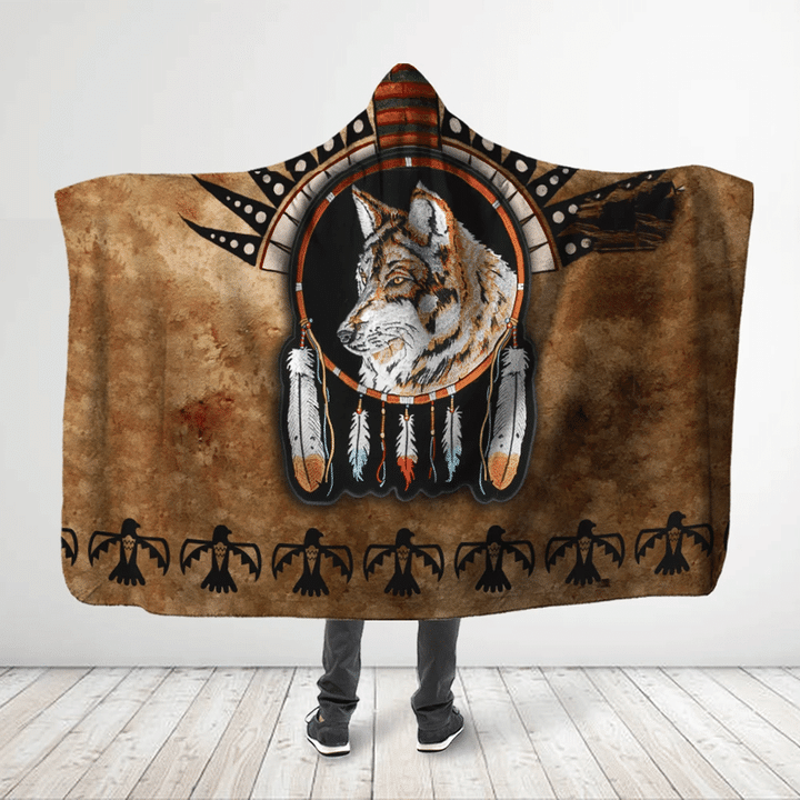 3D All Over Printed Native American Powerful Tiger Wolf King - Hooded Blanket
