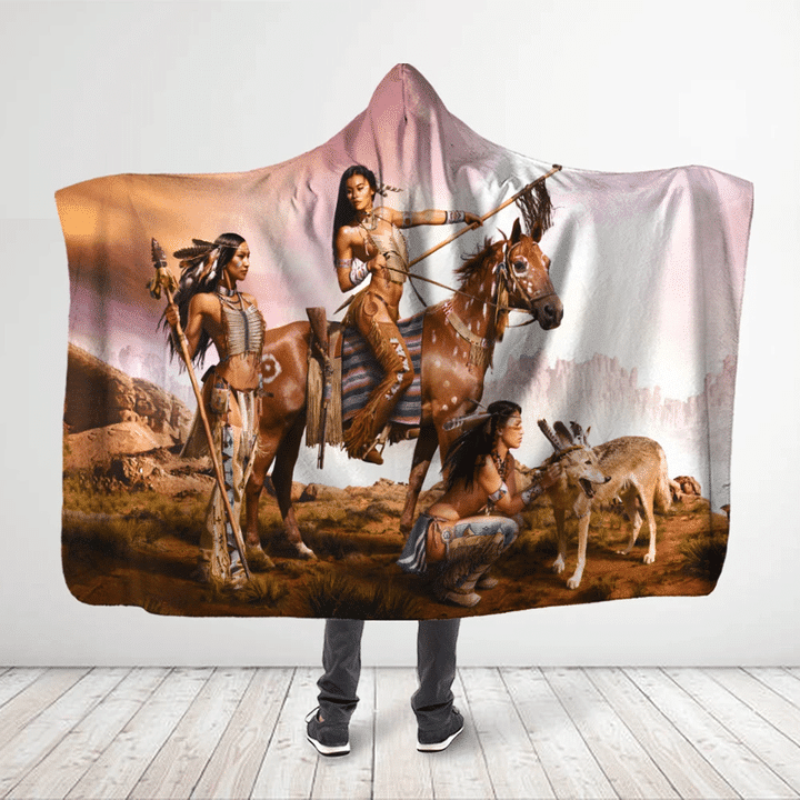 Native American Style 3D All Over Printed Beautiful Aboriginal Women - Hooded Blanket