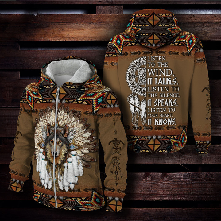 Native American Quote and Wolf 2 Zip Hoodie