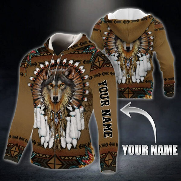 Custom Name Native American Wolf Zip Hoodie