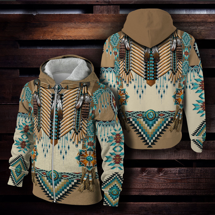 Native American Warrior Chestplate Pattern Zip hoodie