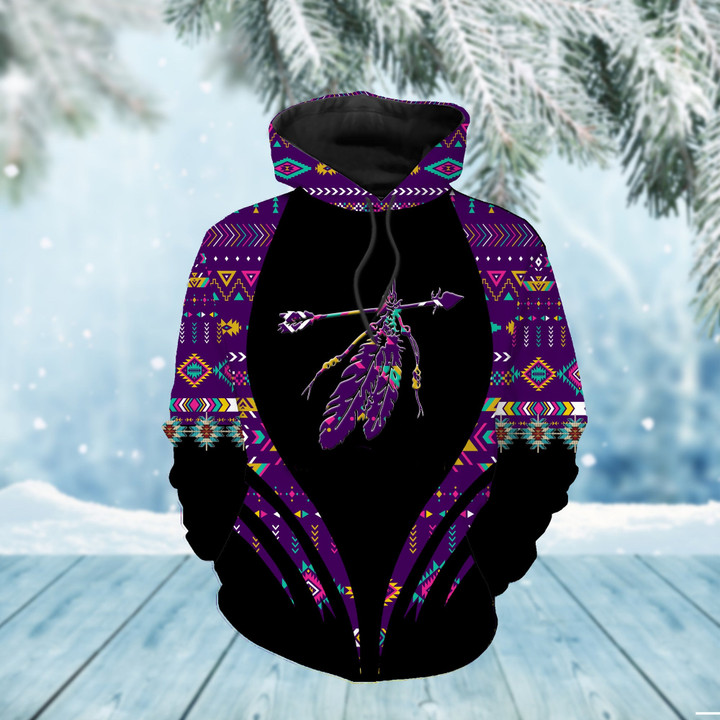 HD00026 Pattern Feather Native American 3D Hoodie