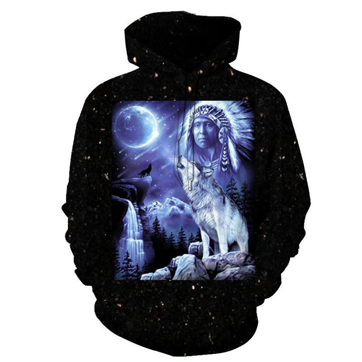 Galaxy Chief & Wolf Native American All Over Hoodie no link