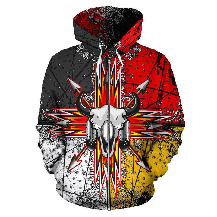 Bison Arrow 3D Zip-Up Hoodie Native American Clothing
