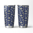 Fly Past Aeroplanes Navy Blue and Beige Pattern Travel Mug