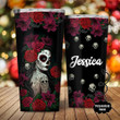 Personalized Gothic Skull Girl With Roses Tumbler 20oz