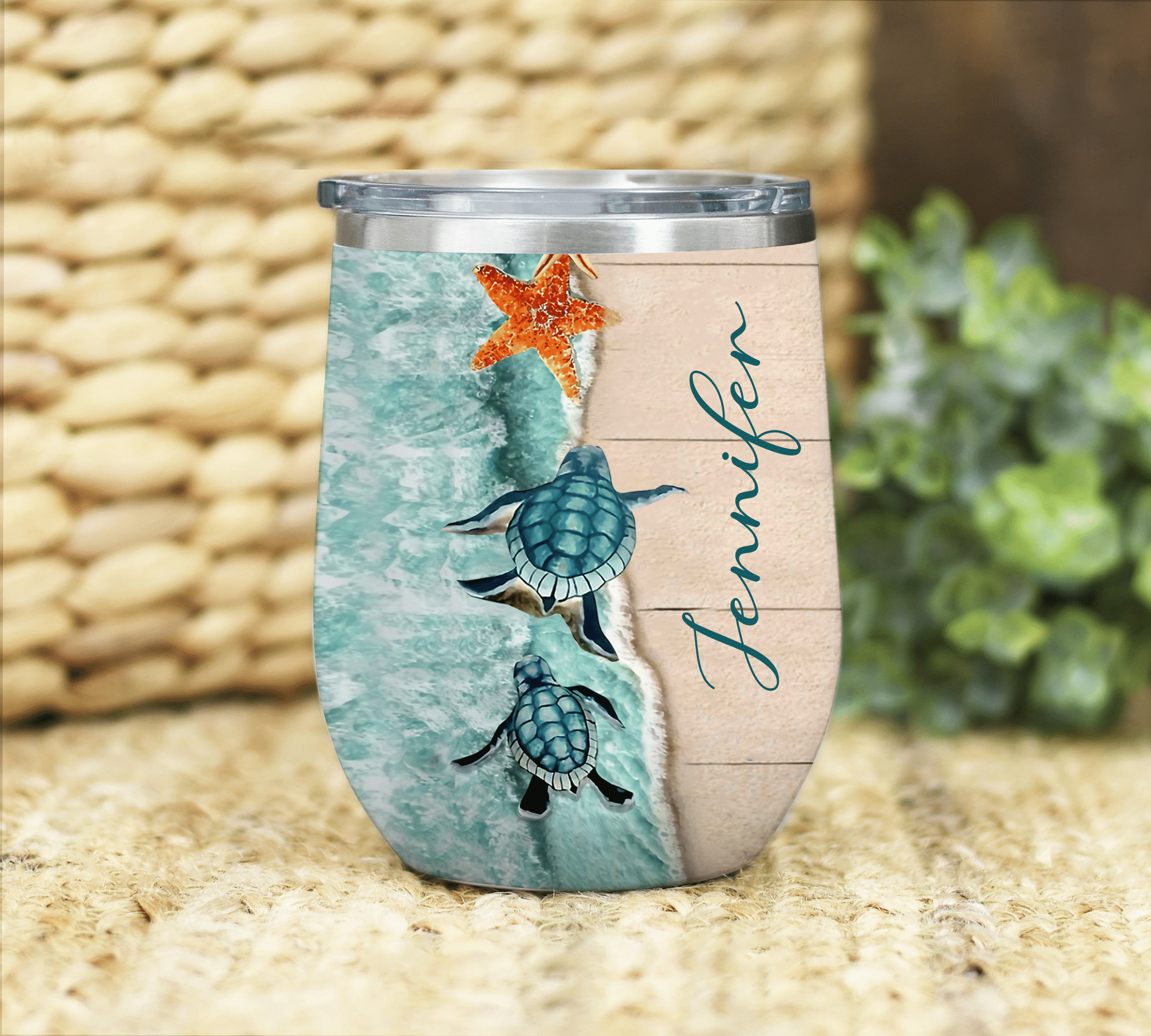 Personalized Turtle And Starfish By Glory Wine Tumbler