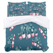Watercolor Cactus With Spikes And Alluring Flowers Set Comforter Duvet Cover With Two Pillowcase Bedding Set