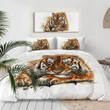Tiger Painting On White Set Comforter Duvet Cover With Two Pillowcase Bedding Set