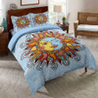 Sun and Moon Pattern Blue Background 3D Set Comforter Duvet Cover With Two Pillowcase Bedding Set