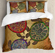 Three Ocean Turtles Ethic Style Animals Geometric Vibrant Ocean Set Comforter Duvet Cover With Two Pillowcase Bedding Set