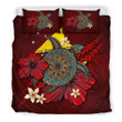 Tokelau Red Turtle Tribal Set Comforter Duvet Cover With Two Pillowcase Bedding Set