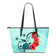 Turtle And Hibiscus Small Leather Tote Bag 01 - Ah