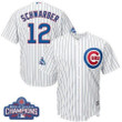 Men's Chicago Cubs #12 Kyle Schwarber Majestic White Home 2016 World Series Champions Team Logo Patch Player Jersey Mlb