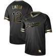 Indians #12 Francisco Lindor Black Gold Authentic Stitched Baseball Jersey Mlb