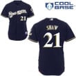 Men's Milwaukee Brewers #21 Travis Shaw Navy Blue Brewers Stitched Mlb Majestic Cool Base Jersey Mlb