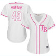 Rays #49 Tommy Hunter White Pink Fashion Women's Stitched Baseball Jersey Mlb- Women's