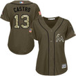 Marlins #13 Starlin Castro Green Salute To Service Women's Stitched Baseball Jersey Mlb- Women's