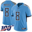 Titans #8 Marcus Mariota Light Blue Alternate Men's Stitched Football 100Th Season Vapor Limited Jersey Nfl