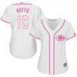 Reds #19 Joey Votto White Pink Fashion Women's Stitched Baseball Jersey Mlb- Women's