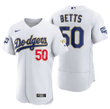 Men's Los Angeles Dodgers #50 Mookie Betts White Gold Championship Flex Base Sttiched Mlb Jersey Mlb