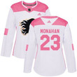 Adidas Calgary Flames #23 Sean Monahan White Pink Authentic Fashion Women's Stitched Nhl Jersey Nhl- Women's