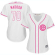 Cubs #70 Joe Maddon White Pink Fashion Women's Stitched Baseball Jersey Mlb- Women's