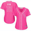White Sox #72 Carlton Fisk Pink Fashion Women's Stitched Baseball Jersey MLB- Women's