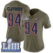 #94 Limited Adrian Clayborn Olive Nike Nfl Women's Jersey New England Patriots 2017 Salute To Service Super Bowl Liii Bound Nfl