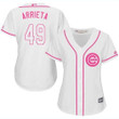 Cubs #49 Jake Arrieta White Pink Fashion Women's Stitched Baseball Jersey Mlb- Women's