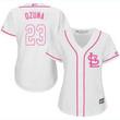 Cardinals #23 Marcell Ozuna White Pink Fashion Women's Stitched Baseball Jersey Mlb- Women's