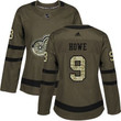 Adidas Detroit Red Wings #9 Gordie Howe Green Salute To Service Women's Stitched Nhl Jersey Nhl- Women's