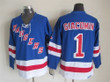 New York Rangers #1 Eddie Giacomin Light Blue Throwback Ccm Jersey Nhl