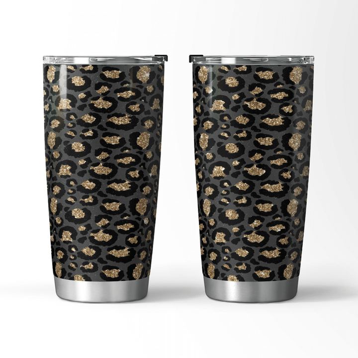 Black & Gold Glitter Leopard Print Travel Mug