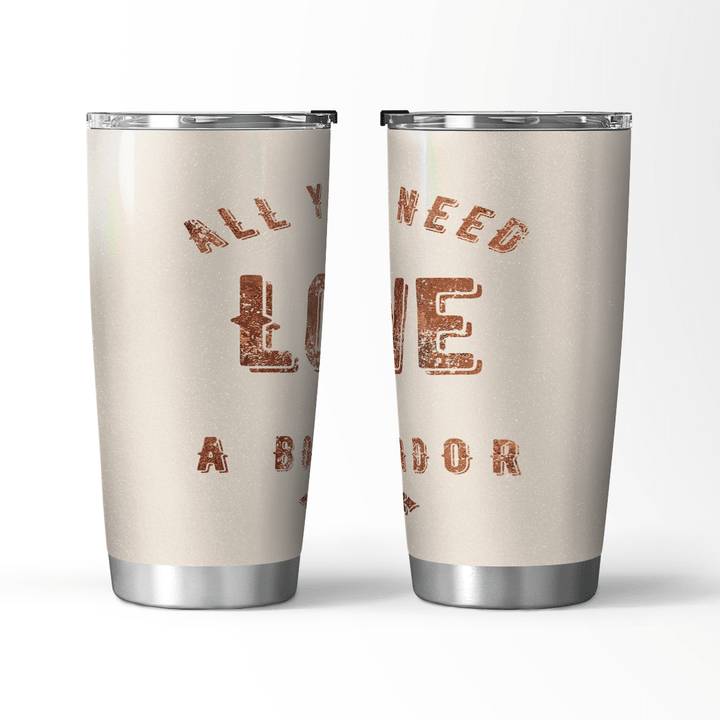 All You Need is Love and a Borador (distressed bronze version) Travel Mug