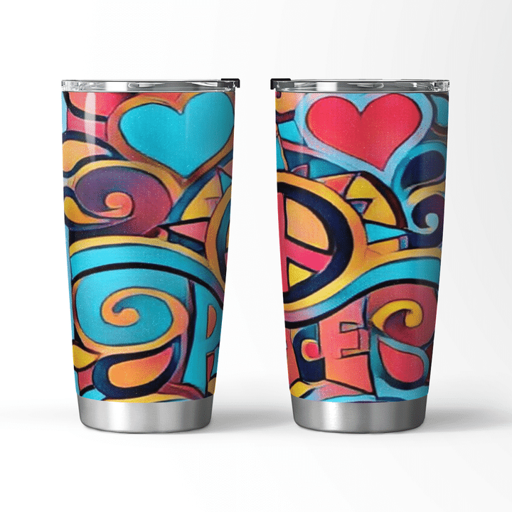 Peace and Love Colorful Retro Art Travel Mug