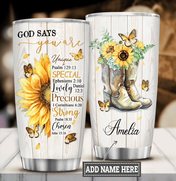Sunflower Boots God Says Personalized Tumbler