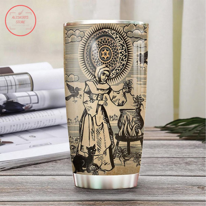 Personalized Halloween Witch And Black Cat Tumbler