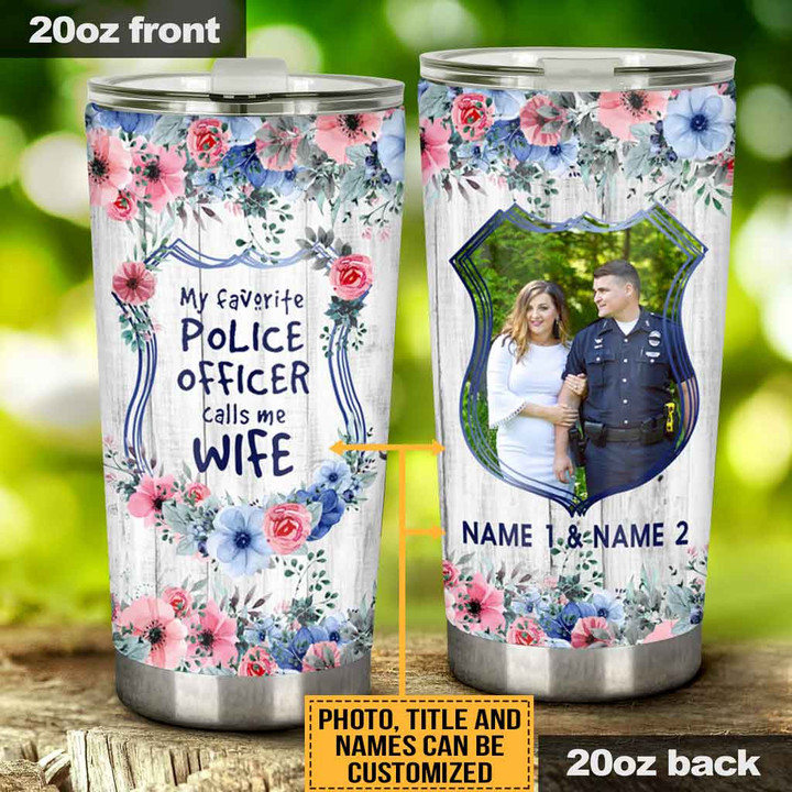My Favorite Police Officer Floral Badge Personalized Tumbler