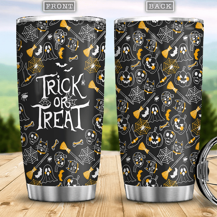 Halloween Pattern Black Background Witch Boo Ghost Scary Pumpkin Trick Or Treat Halloween ADGB1706005Z Stainless Steel Tumbler