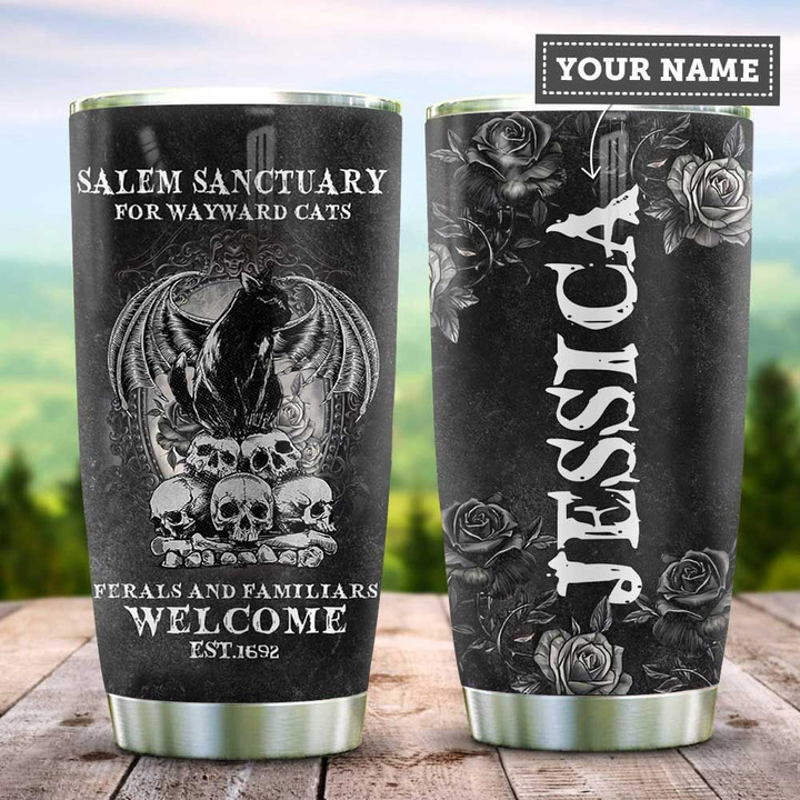 Witch Black Cat Skull Personalized HALZ2308007Z Stainless Steel Tumbler