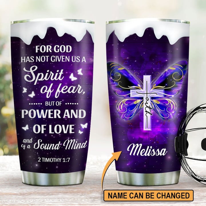 Unique Personalized Butterfly and Cross Stainless Steel Tumbler 20oz - Believe In God NUHN210A