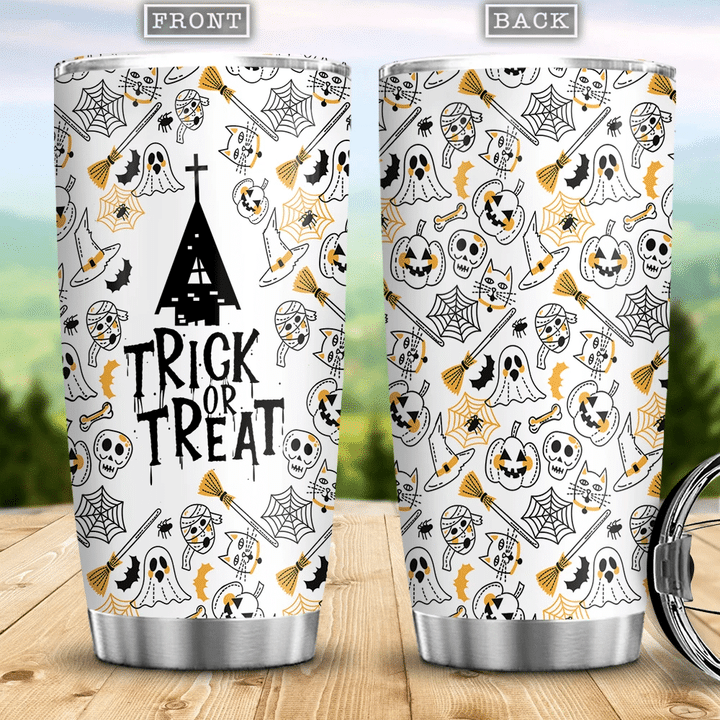 Halloween Pattern White Background Witch Boo Ghost Scary Pumpkin Trick Or Treat Halloween ADGB1706004Z Stainless Steel Tumbler