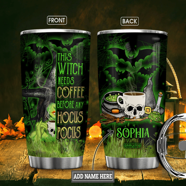 This Witch Needs Coffee WIT Personalized ANWZ2308005Z Stainless Steel Tumbler