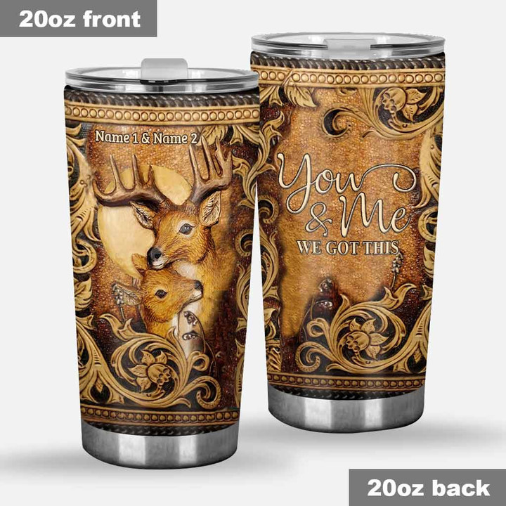Lovely Buck And Doe - Personalized Hunting Tumbler With 3D Pattern Print