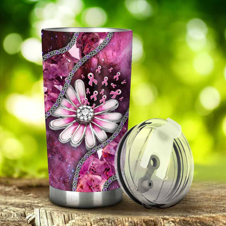 Faith Hope Love Pink Daisy Breast Cancer Awareness 3D Pattern Printed Tumbler