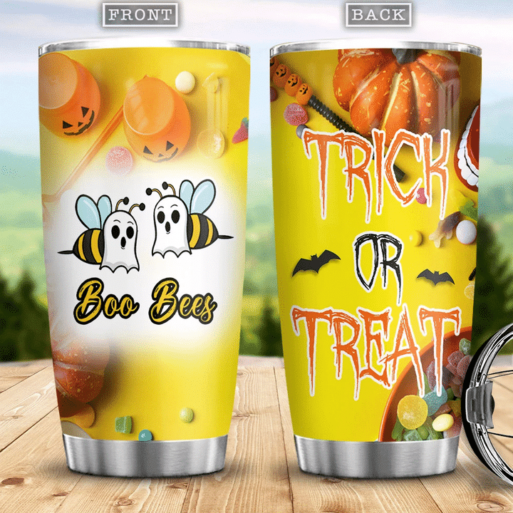 Trick Or Treat Boo Bees Witch Boo Ghost Scary Pumpkin Trick Or Treat Halloween Candy Cosplay AEGB1606008Z Stainless Steel Tumbler