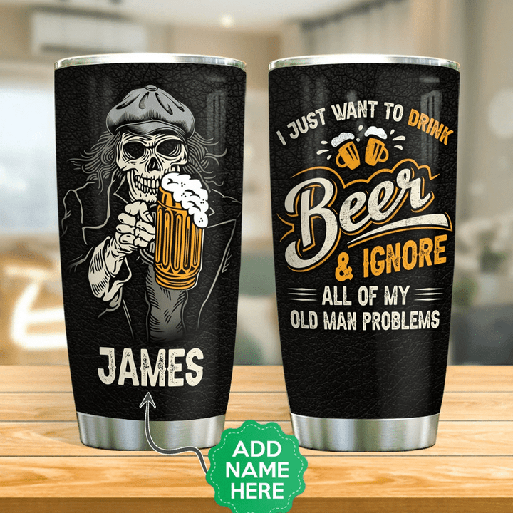 Personalized Skull Beer Old Man AGMZ1308004Z Stainless Steel Tumbler