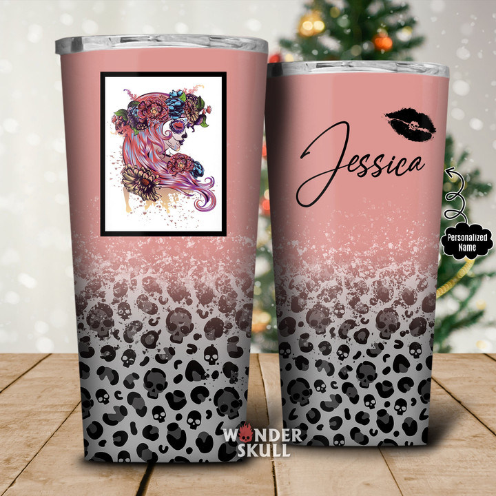Personalized Skull Girl Butter Pink Tumbler 20oz