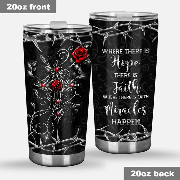 His Will His Way My Faith - Christian Tumbler With Leather Pattern Print